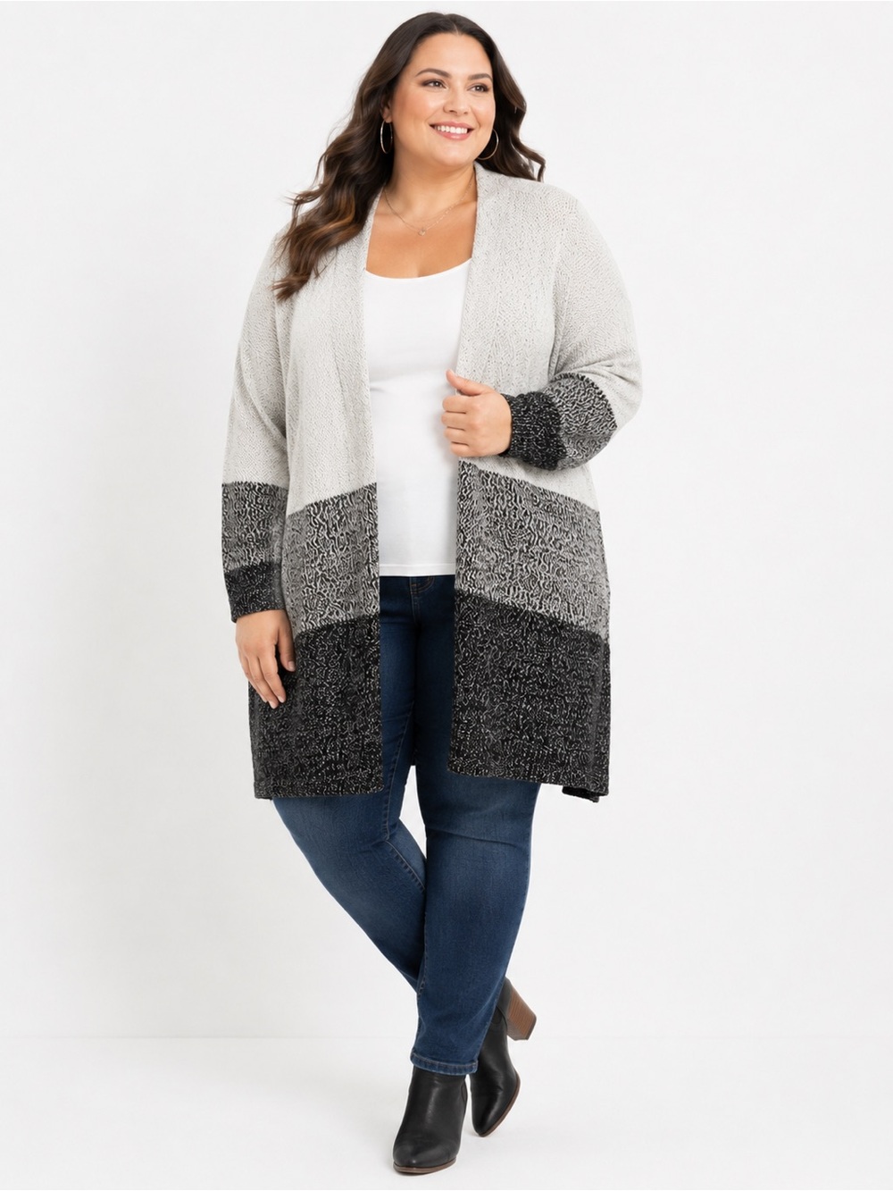 torrid Gray and Black Open-Front Longline Colorblock Cardigan 6X